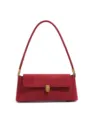 Burgundy suede shoulder bag for women, chic vintage retro underarm bag with gold metal lock. - Wine Red Suede