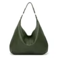 Dark green soft leather hobo shoulder bag detail view, elegant everyday handbag for women. - Green