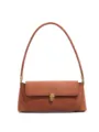 Chic brown suede shoulder bag with metal lock, retro underarm bag for stylish autumn wear. - Brown Suede