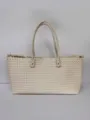 Handcrafted woven leather tote bag detail, stylish neutral beige shoulder bag for daily commute. - L / Off White