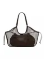 Brown mesh tote bag for women, large capacity casual shoulder bag with inner pouch. - L / Coffee