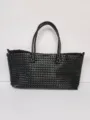 Black woven leather tote bag for women, stylish large capacity shoulder handbag daily work. - L / Black
