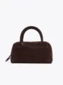 Brown suede bowling bag vintage top handle handbag fashion minimalist Boston women bag - S / Coffee