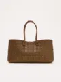 Brown woven leather tote bag for women large capacity shoulder bag stylish commuter handbag - L / Brown