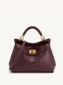 Élégant sac à main bordeaux en cuir, sac bandoulière avec serrure métallique pour femmes. - Bordeaux