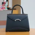 Black leather top handle bag with metal M clasp, retro elegant crossbody bag for women. - S / Black