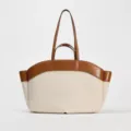 Canvas Tote Bag Large Capacity Contrast Leather Shoulder Bag Autumn Commuter Shopper - S / Off White