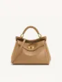 Khaki top handle shoulder bag, elegant faux leather commuter handbag with lock closure for women. - S / Khaki