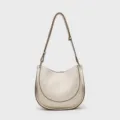 Beige leather saddle shoulder bag for women, stylish soft crossbody handbag variant. - L / White