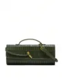 Olive green crocodile pattern baguette bag with metal knot clasp, elegant shoulder handbag. - S / Green Stone Pattern