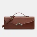 Brown lizard pattern baguette bag, retro evening shoulder handbag, stylish crossbody purse. - S / Brown Fine Stripes