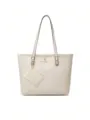 Chic beige women's leather tote bag featuring a cute matching mini coin purse and straps. - S / White 2-Piece Set