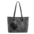 Black and white leopard print tote bag with small pouch, large capacity fashion shoulder bag. - Black Leopard