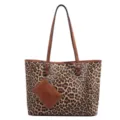 Stylish leopard print tote bag with brown straps and small pouch for women daily use. - Brown Leopard