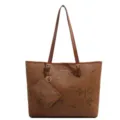 Braune Leder Tote Tasche mit Beutel, große Schultertasche mit Buchstabenmuster. - Dunkelbrauner Buchstaben-Stil