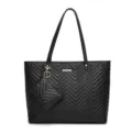 Black quilted tote bag for women with matching pouch, large capacity shoulder commuting bag. - Black E Material Two-Piece Set