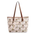 Damen PU Leder Teddybär Druck Shopper Umhängetasche mit Beutel Große Kapazität Handtasche - Dunkelbrauner Riemen Bär
