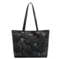 Schwarze PU Leder Handtasche mit Buchstaben Print, große Umhängetasche für Damen. - Schwarzer Buchstaben Stil