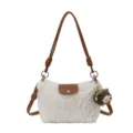 Fluffy shearling crossbody bag for women winter trendy single shoulder handbag with cute pendant - With Pendant / White