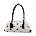 Black and white polka dot bowling bag, PU leather handbag with top handle and shoulder strap. - White