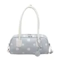 Stylish polka dot bowling bag for women, casual shoulder handbag with top handle and strap. - Blue