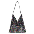 Colorful sequin shoulder bag for women, stylish underarm handbag with zipper closure. - Black