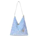 Blue sequin hobo shoulder bag stylish sparkly underarm handbag for women party daily wear. - Blue