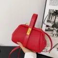 Borsa a mano rossa motivo litchi elegante borsa a tracolla con manico superiore da donna - Rosso