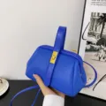 Borsa a mano donna motivo litchi chiusura bacio moda versatile borsa a tracolla nuova - Blu zaffiro