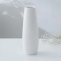 White minimalist ceramic vase, elegant vertical striped cylinder flower holder for home decor. - Round Mouth Vase (23cm)