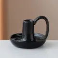 Bougeoir en céramique noire moderne avec poignée, décoration de table minimaliste chic. - Noir Brillant