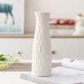 White minimalist ceramic vase with textured geometric design for home decor and dried flowers. - Woven Round Mouth Vase (21cm)