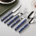 Stainless steel flatware set with blue riveted handles, Nordic style knife fork spoon. - Dinner Knife [430 Stainless Steel] / Blue