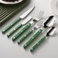 Green handle stainless steel cutlery set, Nordic style tableware with rivet design for dining. - Dinner Knife [430 Stainless Steel] / Green