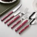 304 stainless steel cutlery set with red riveted handles, fork knife spoon set for dining. - Dinner Knife [430 Stainless Steel] / Burgundy