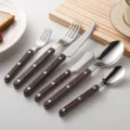 Stainless steel cutlery set with wood grain handle, western style kitchen tableware knives and spoons - Dinner Knife / Wood Texture