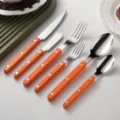 Stainless steel flatware set with orange riveted handle cutlery for kitchen dining - Dinner Knife [430 Stainless Steel] / Orange