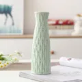 Light green ceramic vase minimalist textured flower holder for home decor and tabletop styling - Woven Round Mouth Vase Celadon (21cm)