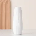 White ceramic vase with vertical stripe texture, minimalist desktop home decor item. - 6.5x6.5x18.5cm