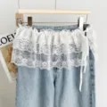 Damen Jeanshose mit weißem Spitzenrock Rüschen Lagen Look Sommer süße Tüllrock kurze Hosen - Unterteile / Einheitsgröße / Weiß (X1A70003-1)