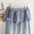 Korean retro layered denim pants with striped skirt skirt-over-pants design stylish - One Size / Bottoms / Blue Stripe