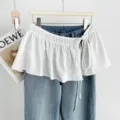 Women denim pants with white ruffle skirt extender fake two piece waist wrap casual chic - One Size / White