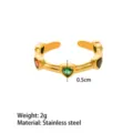 Close-up detail of golden stainless steel ring featuring colorful heart zirconia stones. - Open Adjustable / Colorful