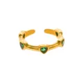 Gold open ring with green heart zirconia stones, minimalist stainless steel adjustable ring. - Open Adjustable / Green