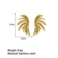 Elegant gold-plated stainless steel wing earrings featuring sparkling rhinestones, 3.2x1.8cm. - Gold