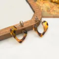 Retro leopard print heart-shaped resin stud earrings, chic fashion jewelry accessory detail. - Irregular Shape