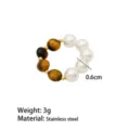 French vintage stainless steel beaded ring with natural tiger eye stone and white pearls, 0.6cm. - Ring