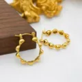 Minimalist 18k gold plated stainless steel beaded hoop earrings for women, stylish daily jewelry. - Ball Design / Gold