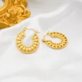 Minimalist 18k gold plated stainless steel U-shaped leaf hoop earrings for women fashion chic. - Leaf Pattern / Gold