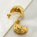 Detailed shot of gold-plated woven dome hoop earrings, showcasing intricate textured design. - Woven Texture Style (BZ-EH)